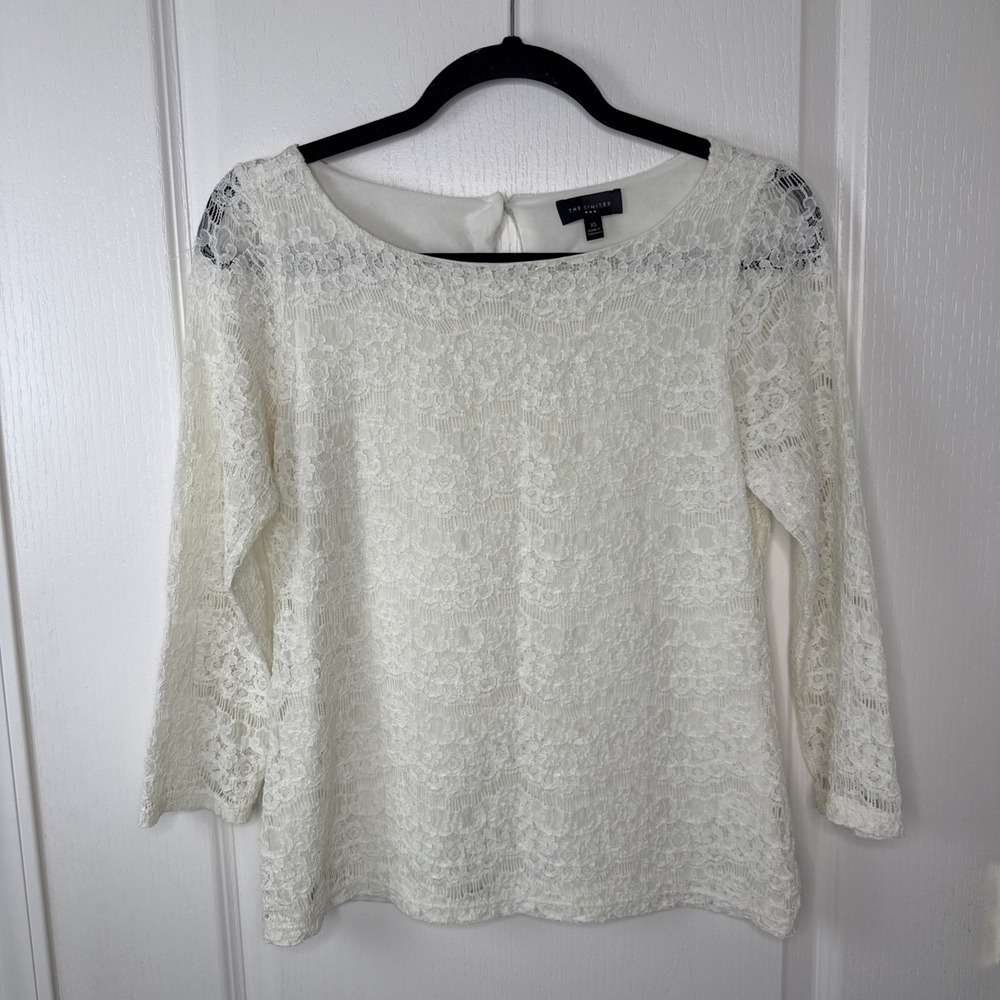 The Limited Womens Cream Lace Top XS Long Sleeve Lined Boho Coquette Blouse